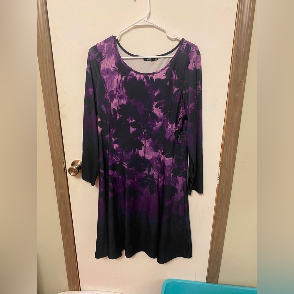 Alfani Purple Floral Ombre Long-Sleeve Dress